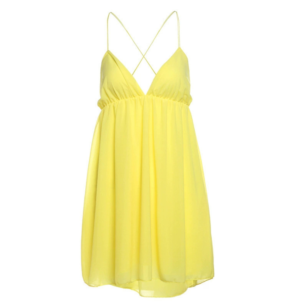 ZARA Spring Vacation Pleated Deep V Neck Strappy Beach Dress Slimming - Picture 6 of 6